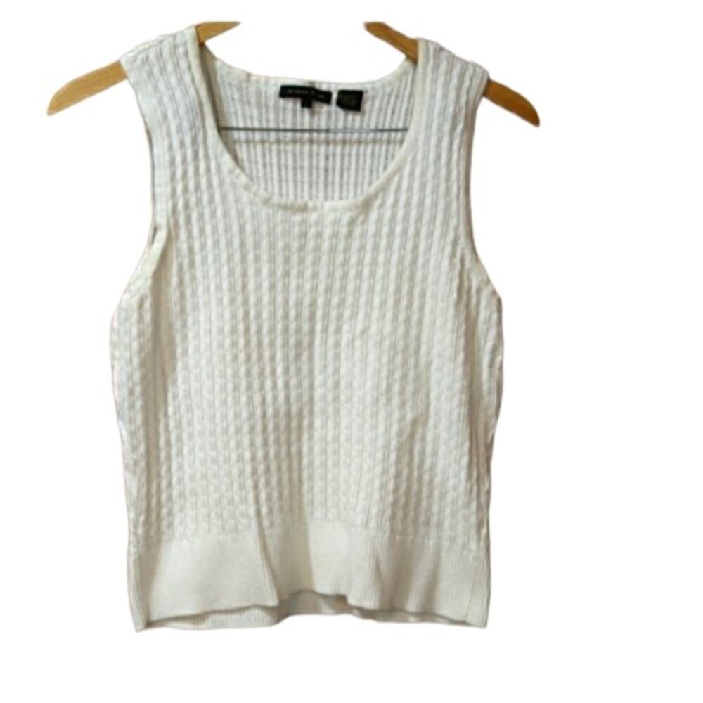 Jeanne Pierre White Ribbed Textured Tank Top LG